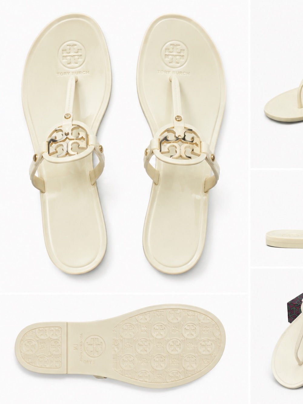 Tory Burch Cream Miller Logo Jelly Thong Sandals